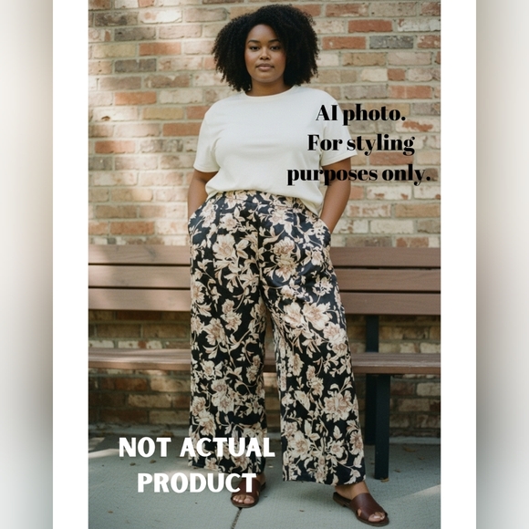 NWT VENUS Black Floral Women's Pants, Plus Size 22, Dress Pants For Women - Picture 7 of 7